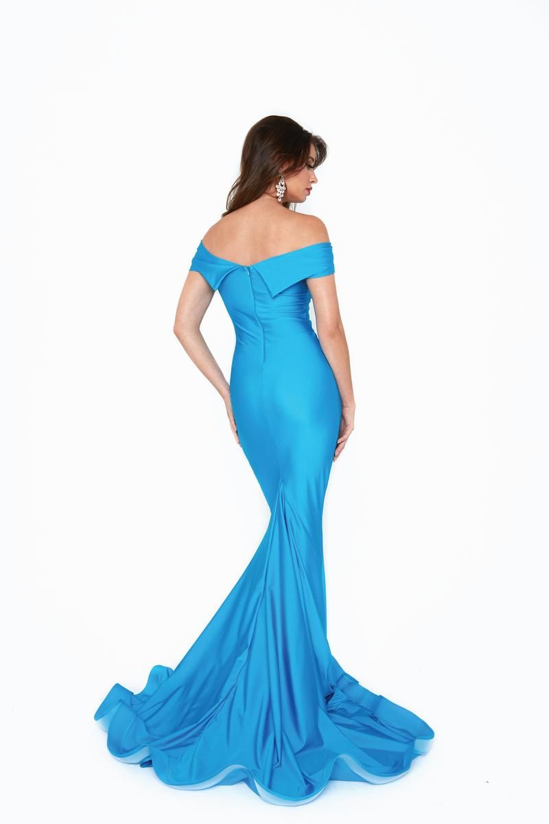 Style 6204H Jessica Angel Size 8 Satin Blue Mermaid Dress on Queenly