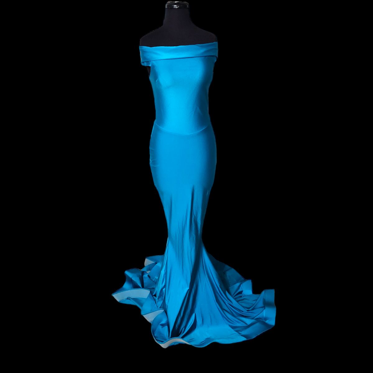 Style 6204H Jessica Angel Size 8 Satin Blue Mermaid Dress on Queenly