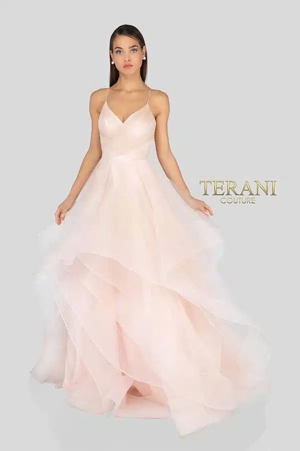 Style 1811P5849 Terani Couture Size 2 Prom Strapless Coral Ball Gown on Queenly