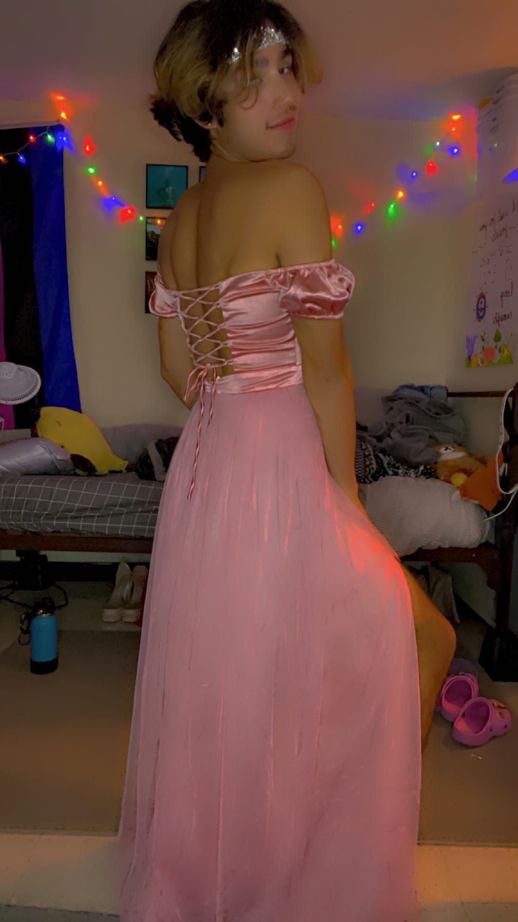 Privy Size 2 Off The Shoulder Satin Pink Side Slit Dress on Queenly
