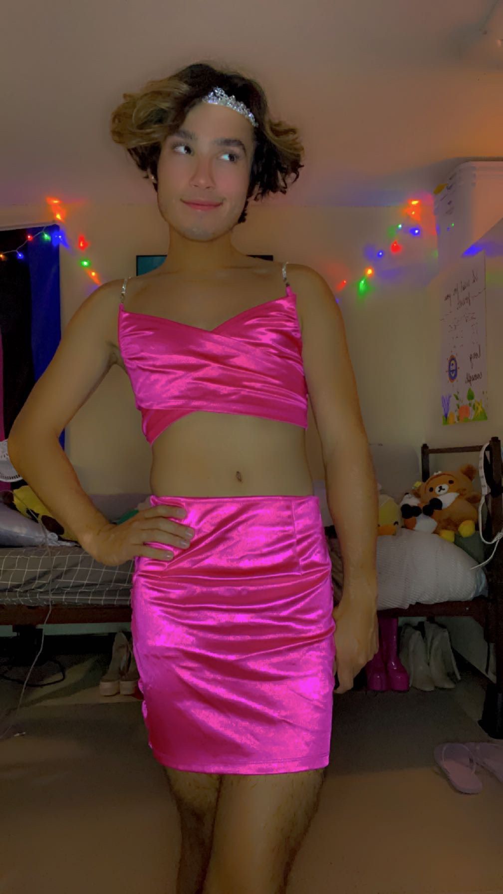 Size S Homecoming Plunge Satin Hot Pink Cocktail Dress on Queenly