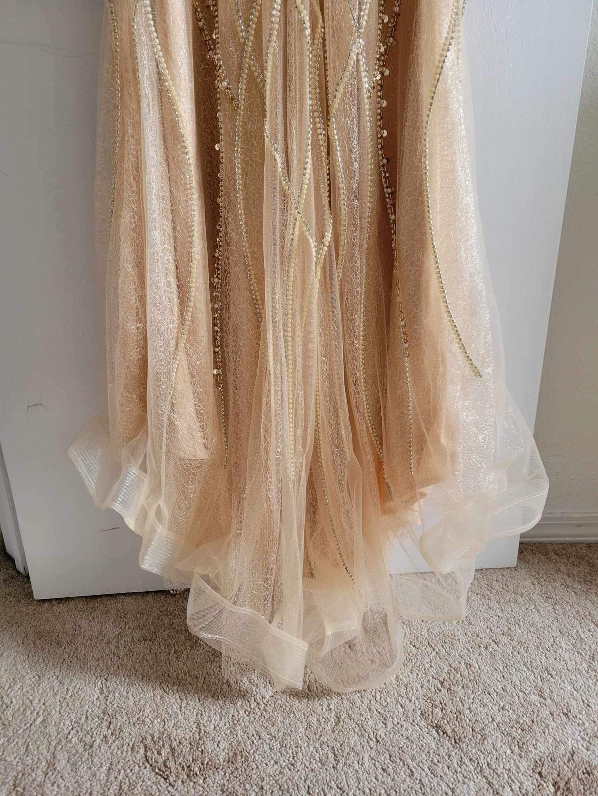 Size 4 Prom Sequined Nude Dress With Train on Queenly
