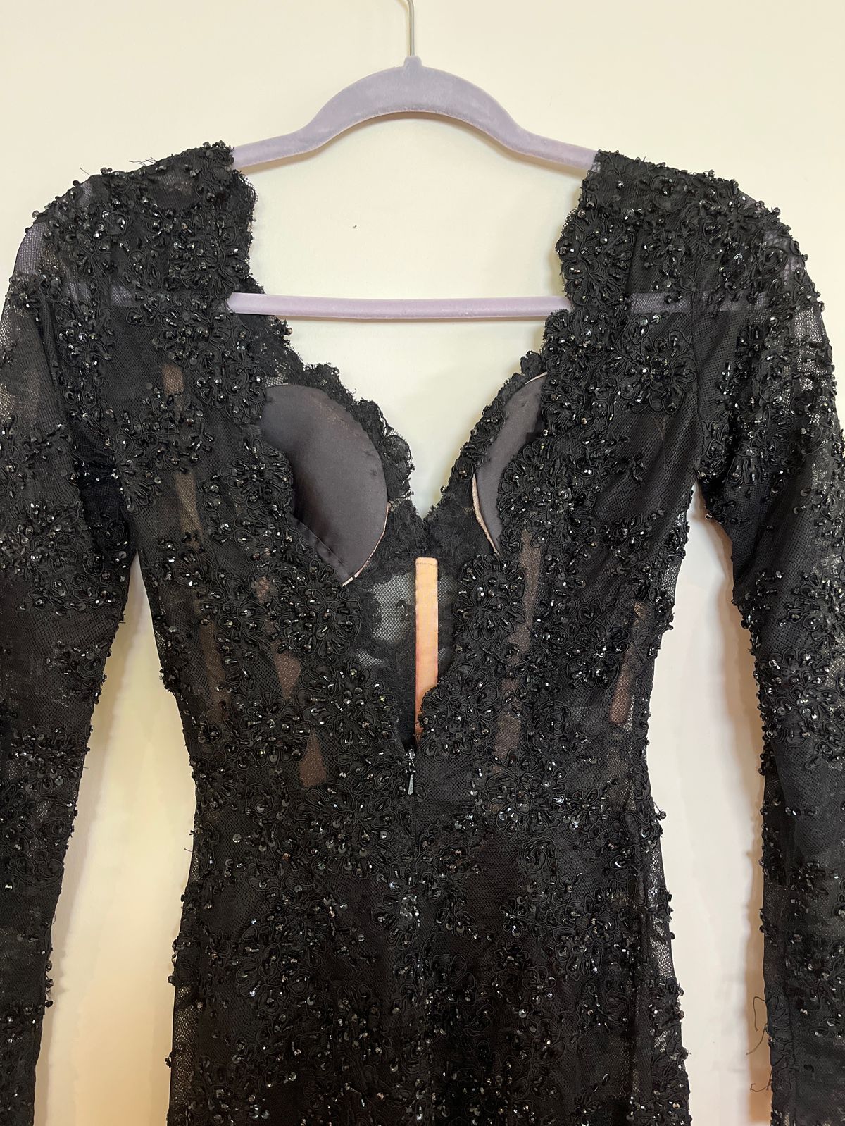 Size 0 Prom Plunge Lace Black Side Slit Dress on Queenly