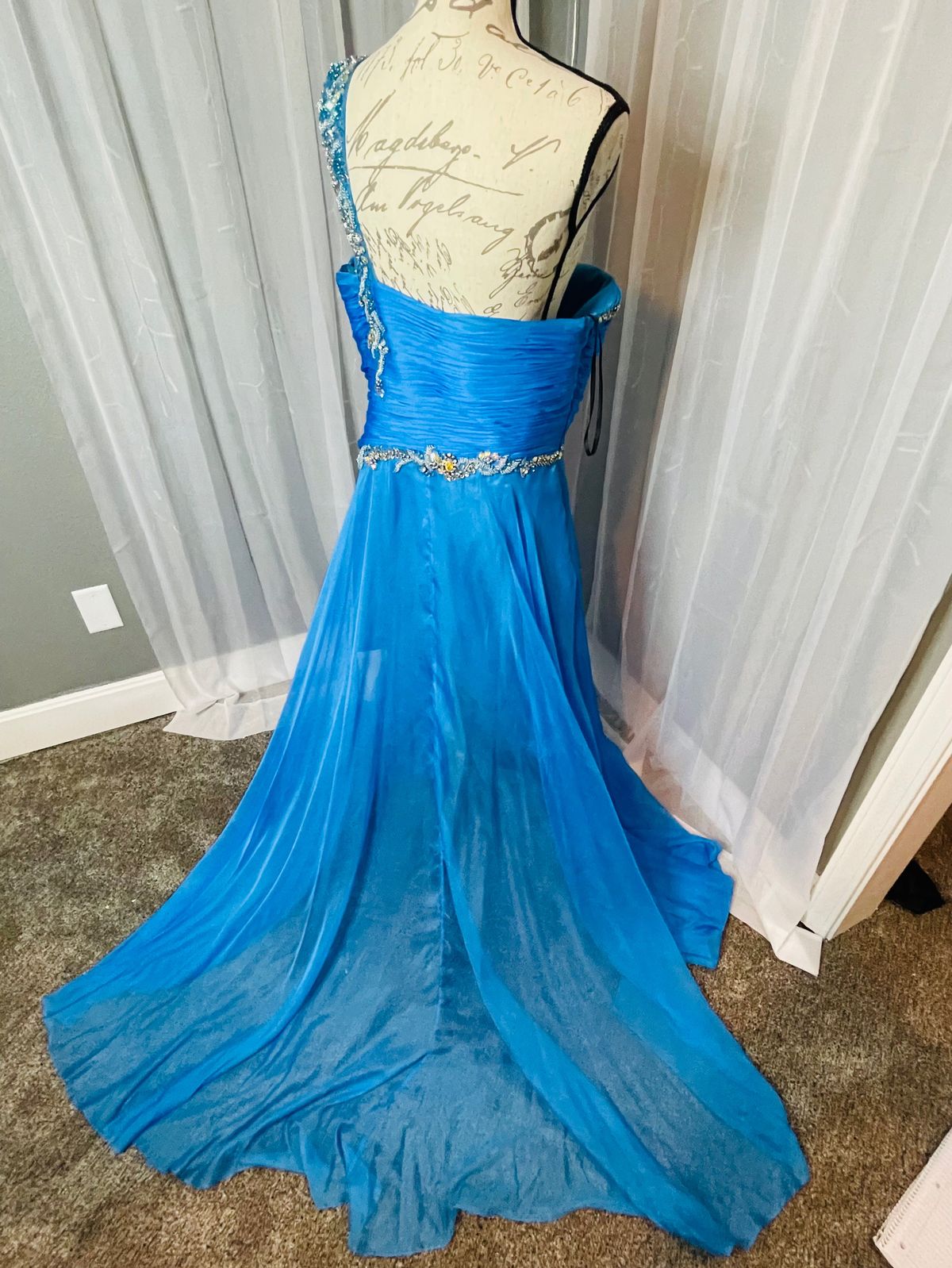 Alyce Paris Size 14 Prom One Shoulder Blue A-line Dress on Queenly