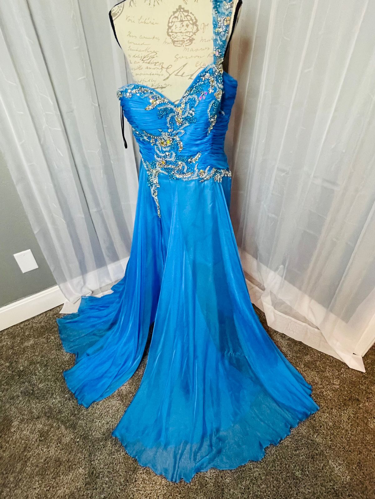 Alyce Paris Size 14 Prom One Shoulder Blue Cocktail Dress on Queenly