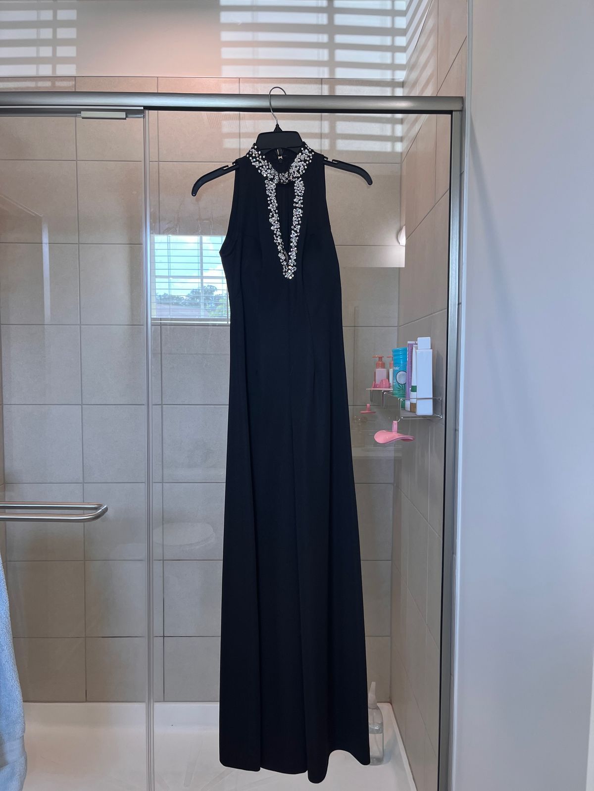 Size 0 Prom Halter Black Formal Jumpsuit on Queenly