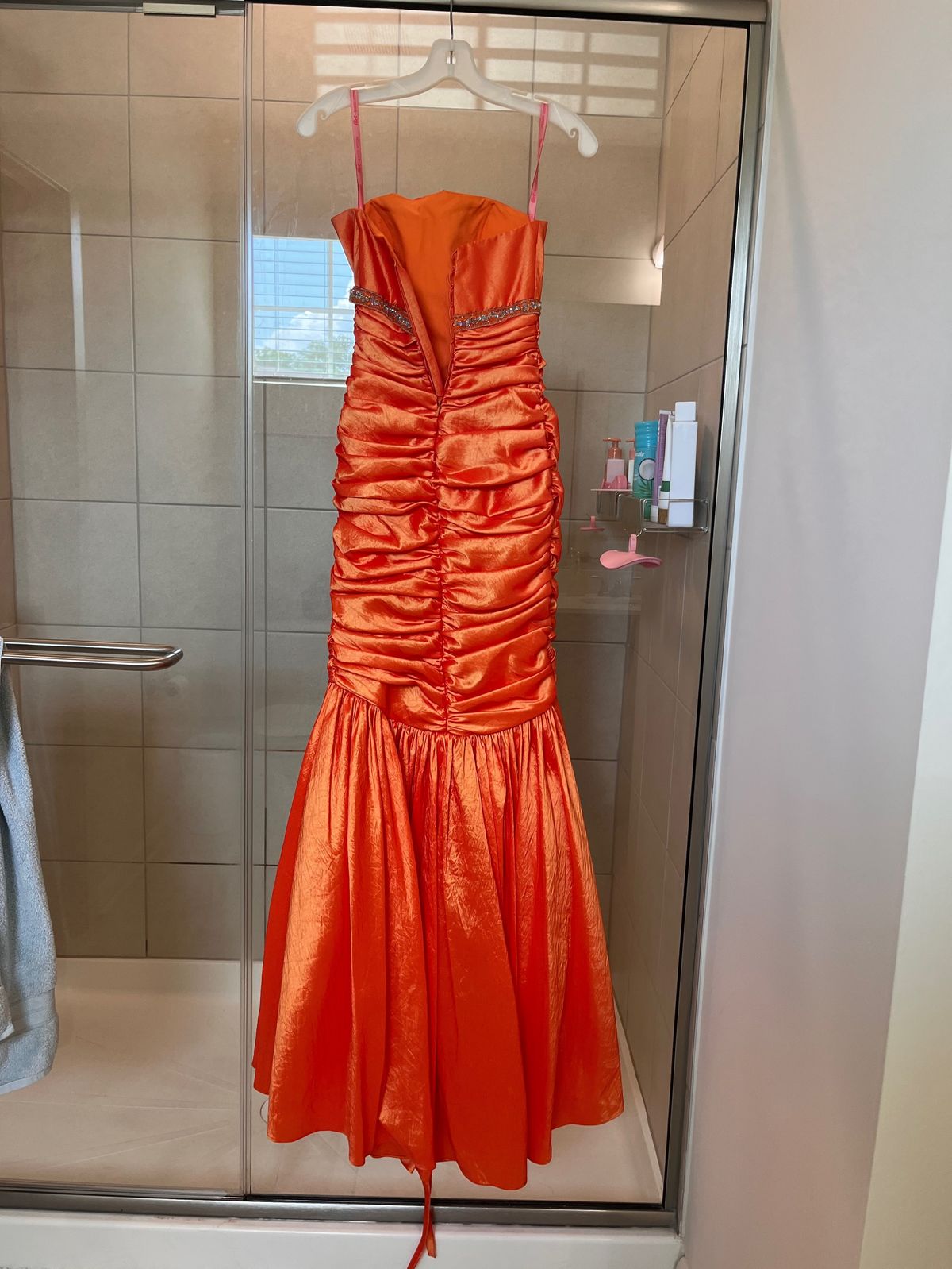 Size 00 Prom Strapless Orange Mermaid Dress on Queenly