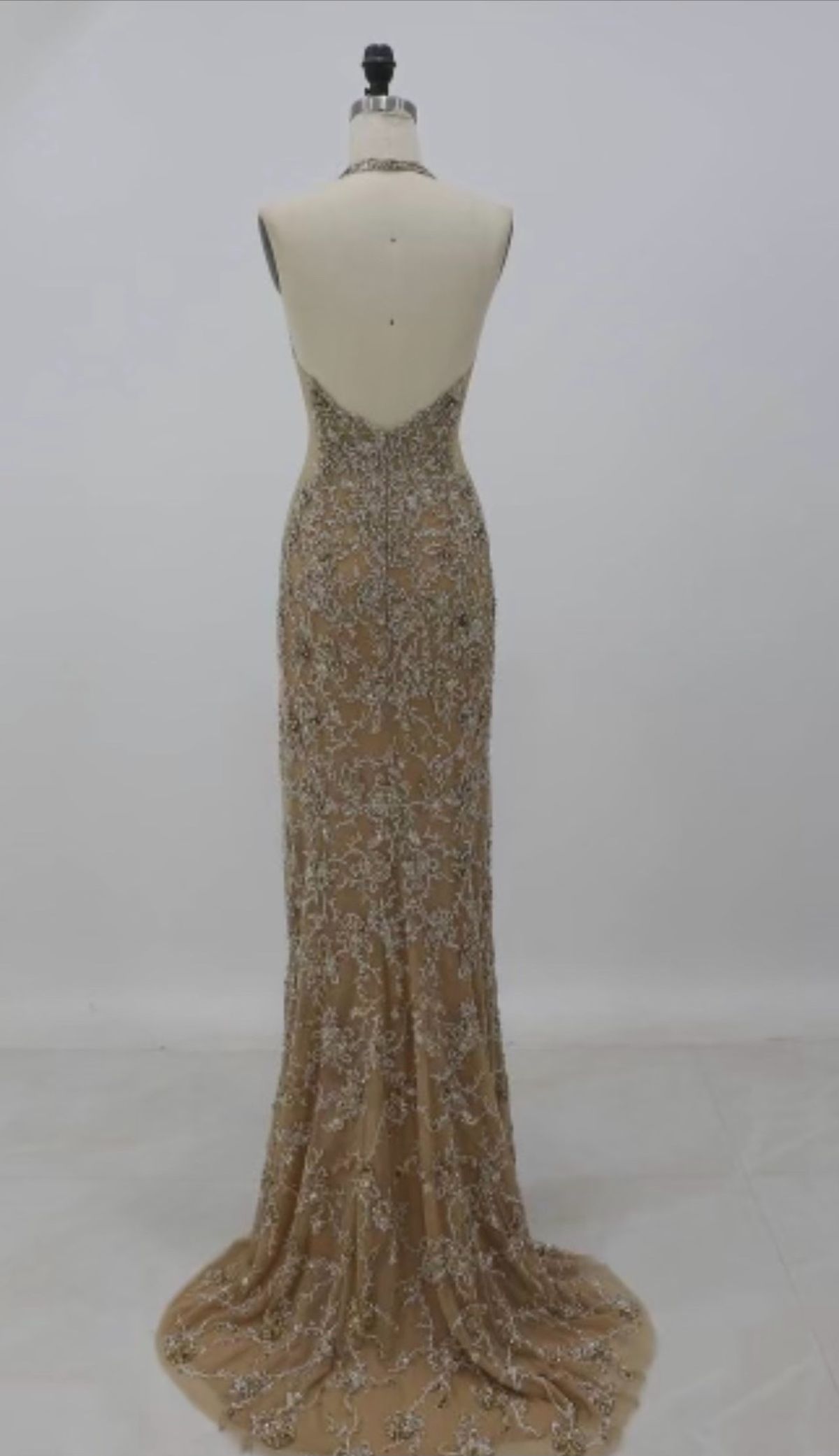 Style S48484 Jovani Size 2 Pageant Halter Gold Side Slit Dress on Queenly