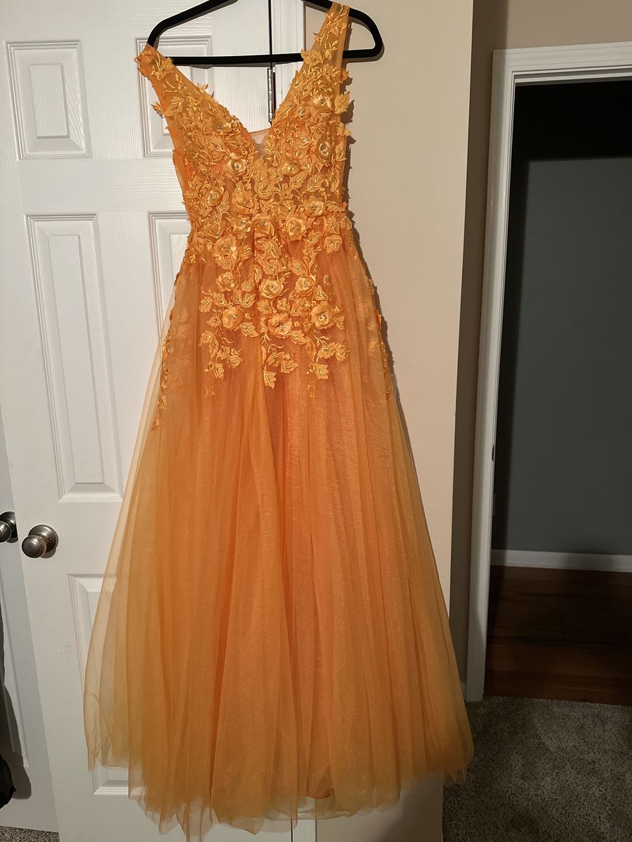 Hebeos Size 0 Prom Plunge Orange Ball Gown on Queenly
