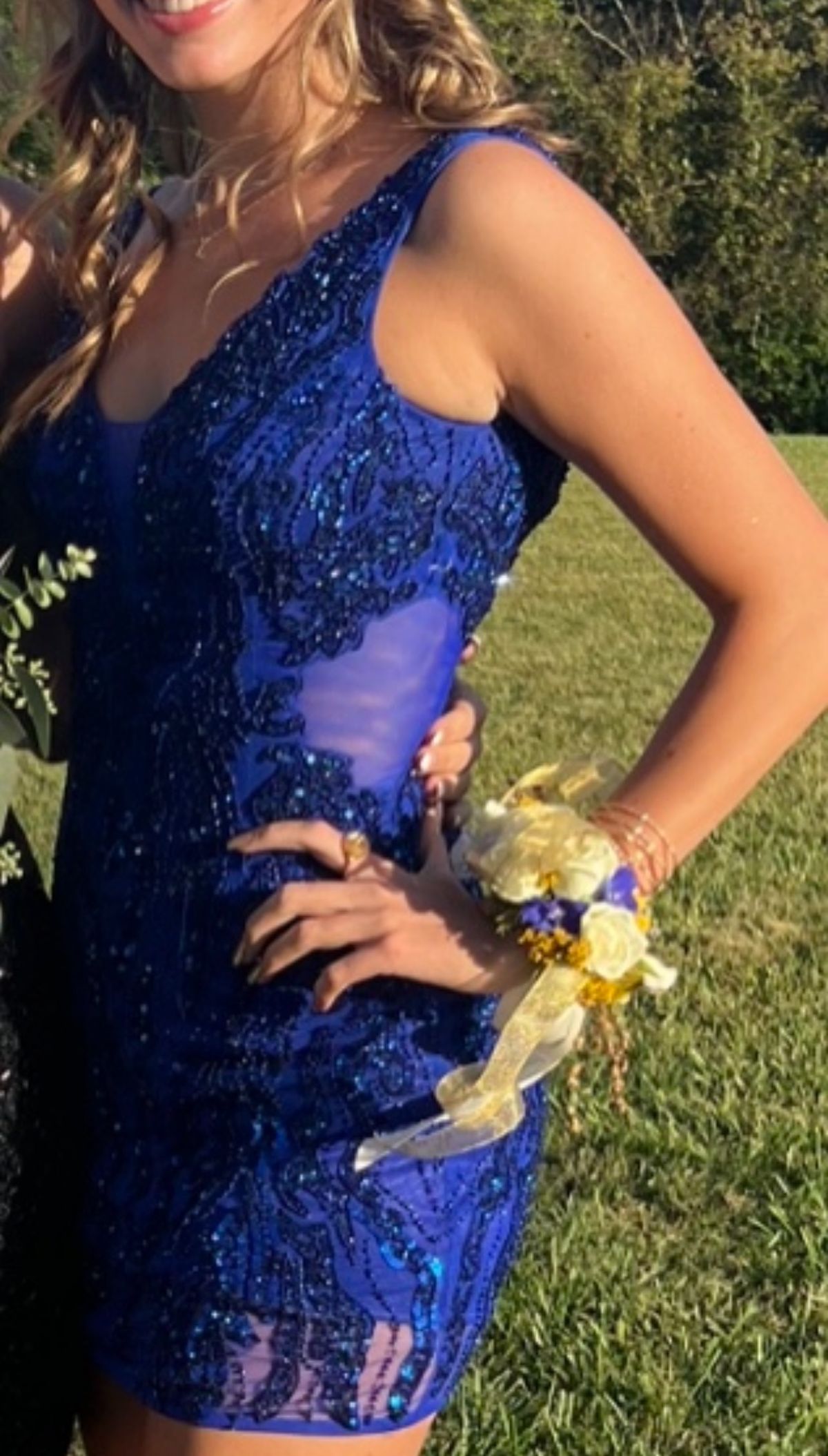 Style 3822 Primavera Size 2 Prom Plunge Blue Cocktail Dress on Queenly