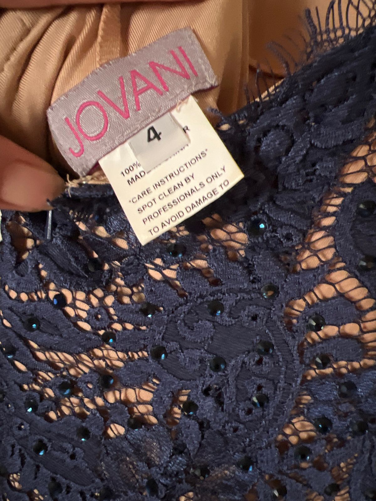 Jovani Size 4 Prom Plunge Lace Blue Cocktail Dress on Queenly