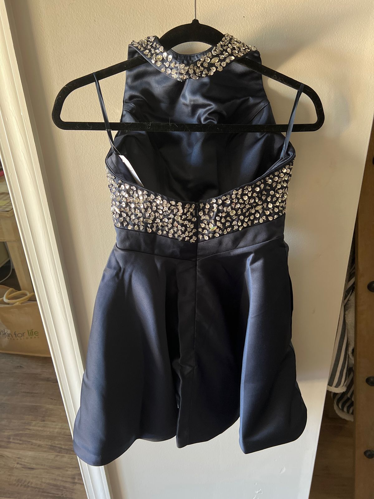 Size 2 Halter Navy Blue Cocktail Dress on Queenly