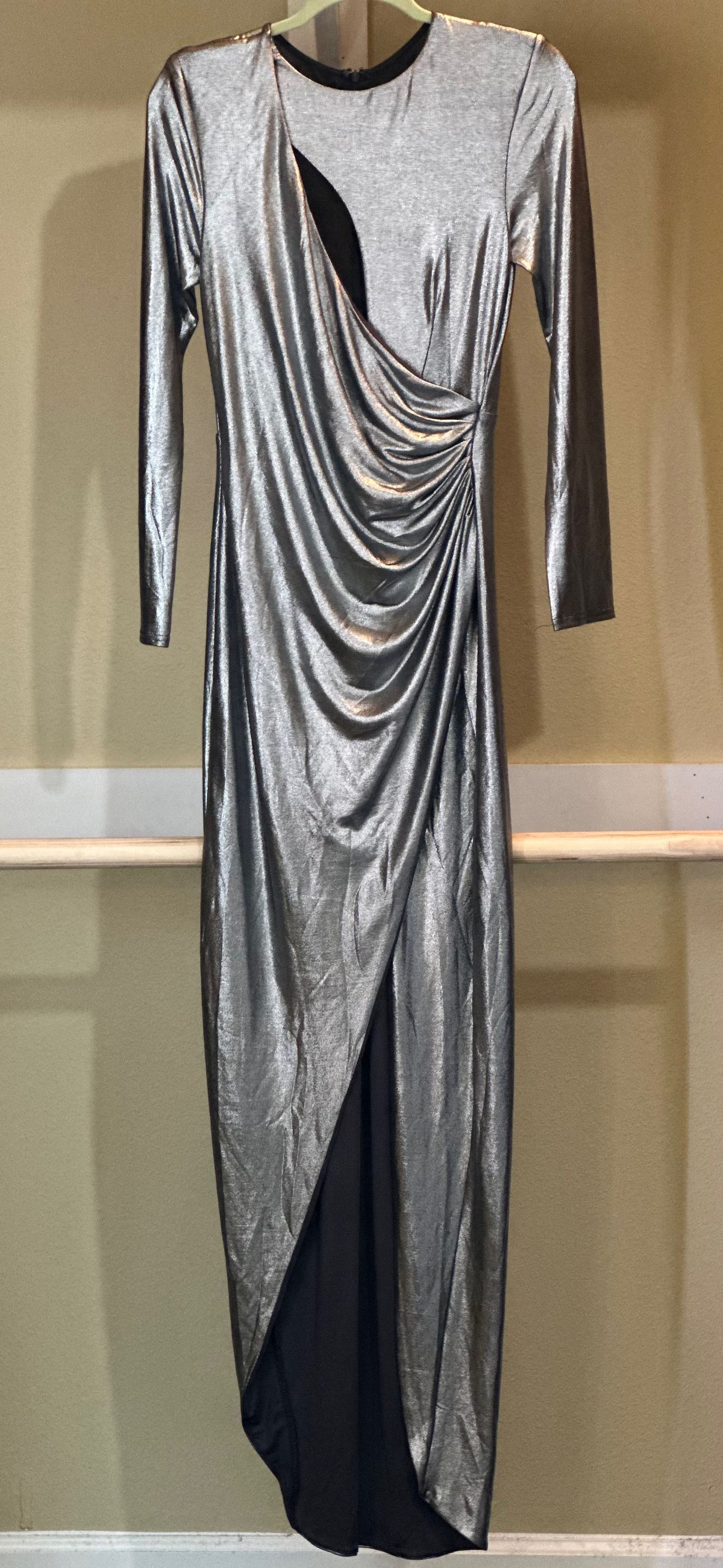 JLUXLABEL Size 8 Long Sleeve Silver Side Slit Dress on Queenly