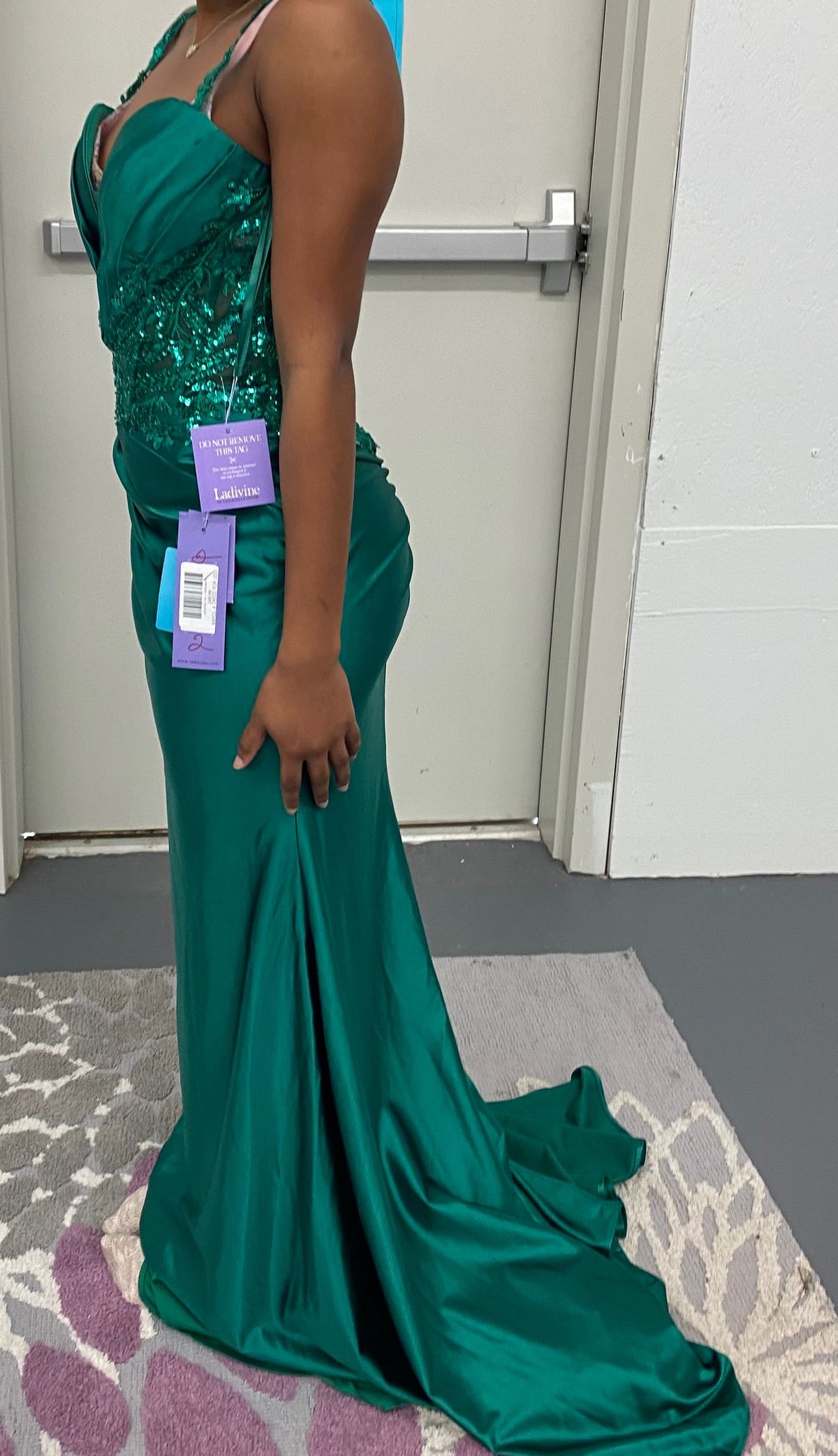 Ladivine Size 4 Prom Plunge Green Floor Length Maxi on Queenly