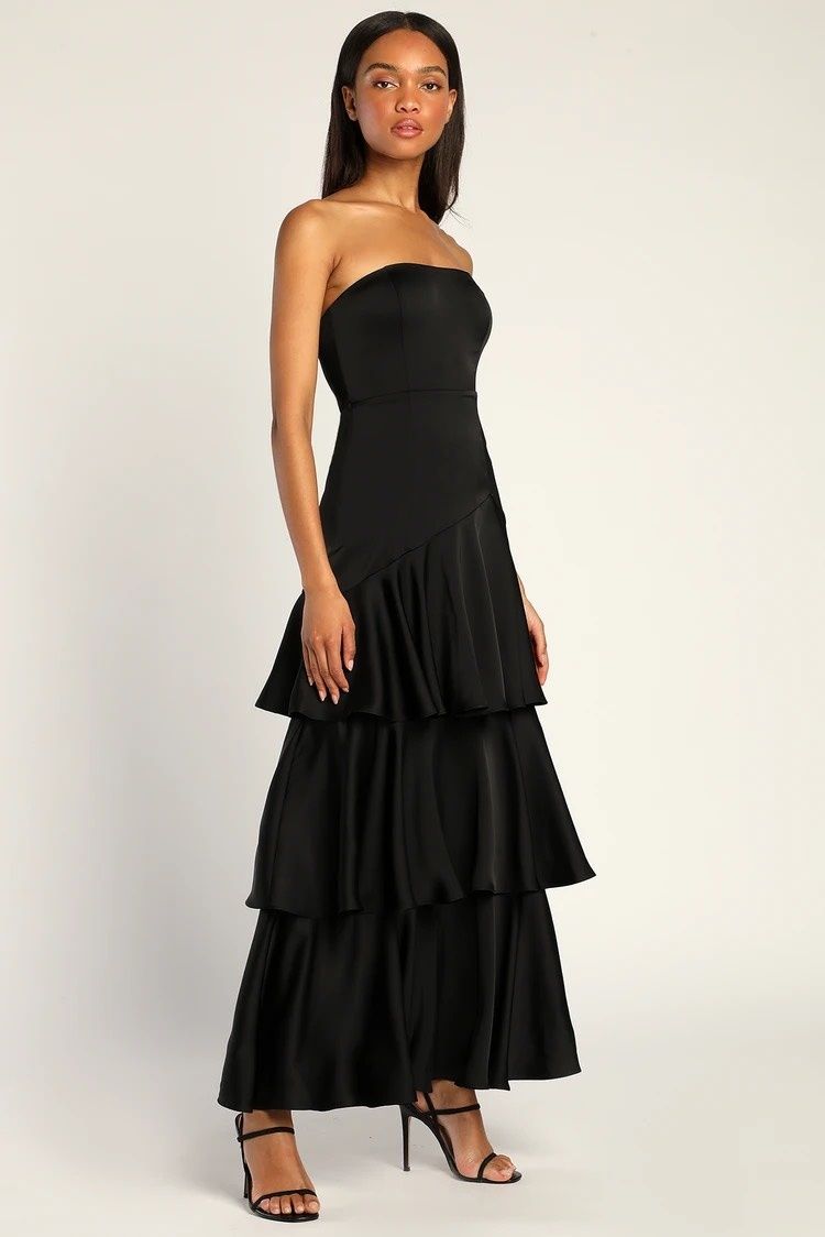Lulus Size L Prom Strapless Black A-line Dress on Queenly