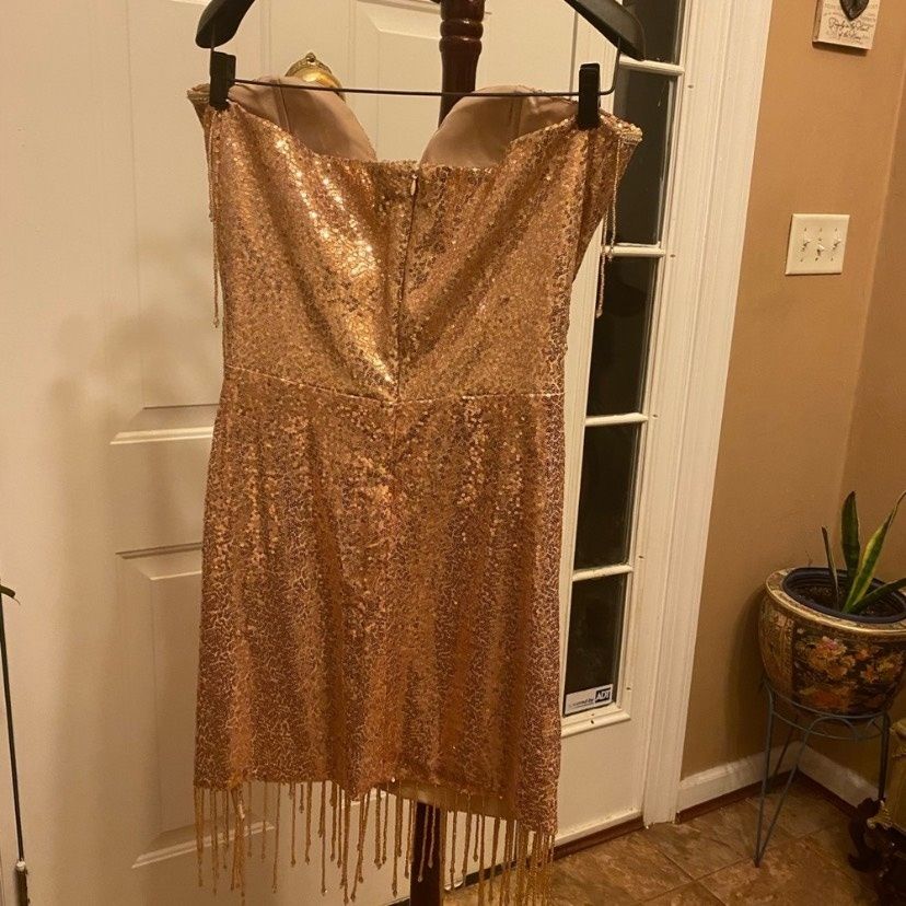 Diva Boutique Size M Homecoming Strapless Sheer Rose Gold Cocktail Dress on Queenly