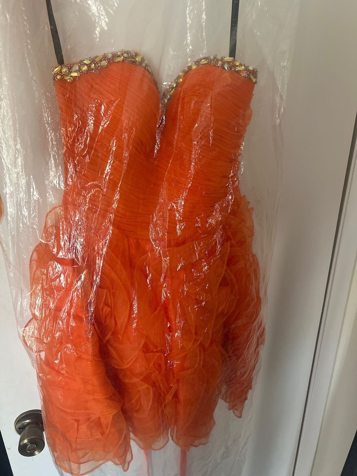 Size XS Pageant Strapless Orange Ball Gown on Queenly