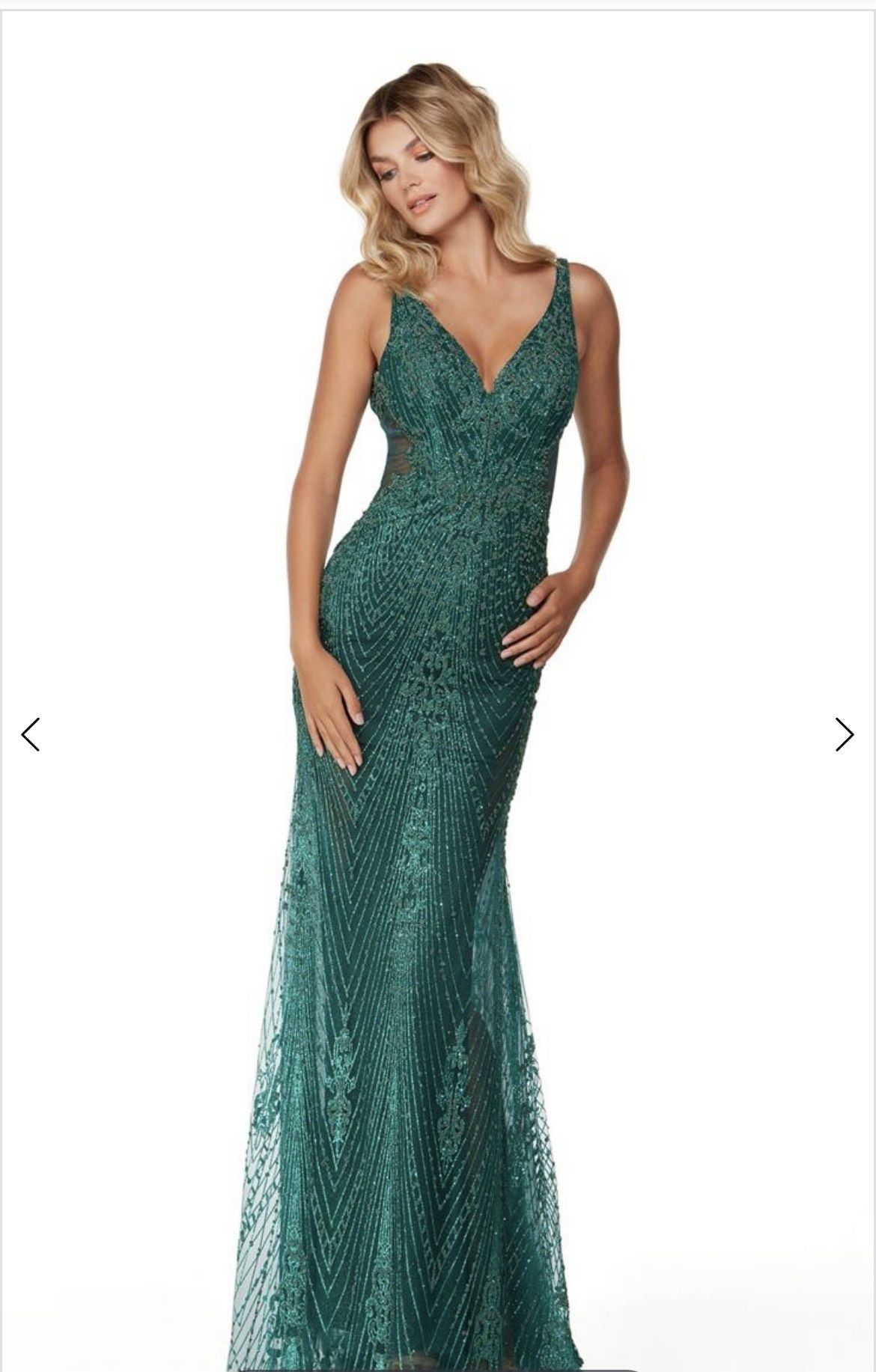 Style 61199 Alyce Paris Size 8 Pageant Plunge Green A-line Dress on Queenly