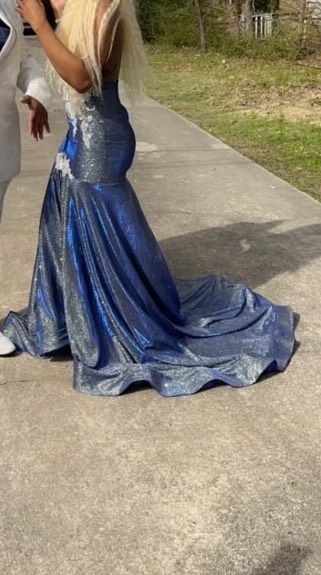 Size M Prom High Neck Blue Mermaid Dress on Queenly