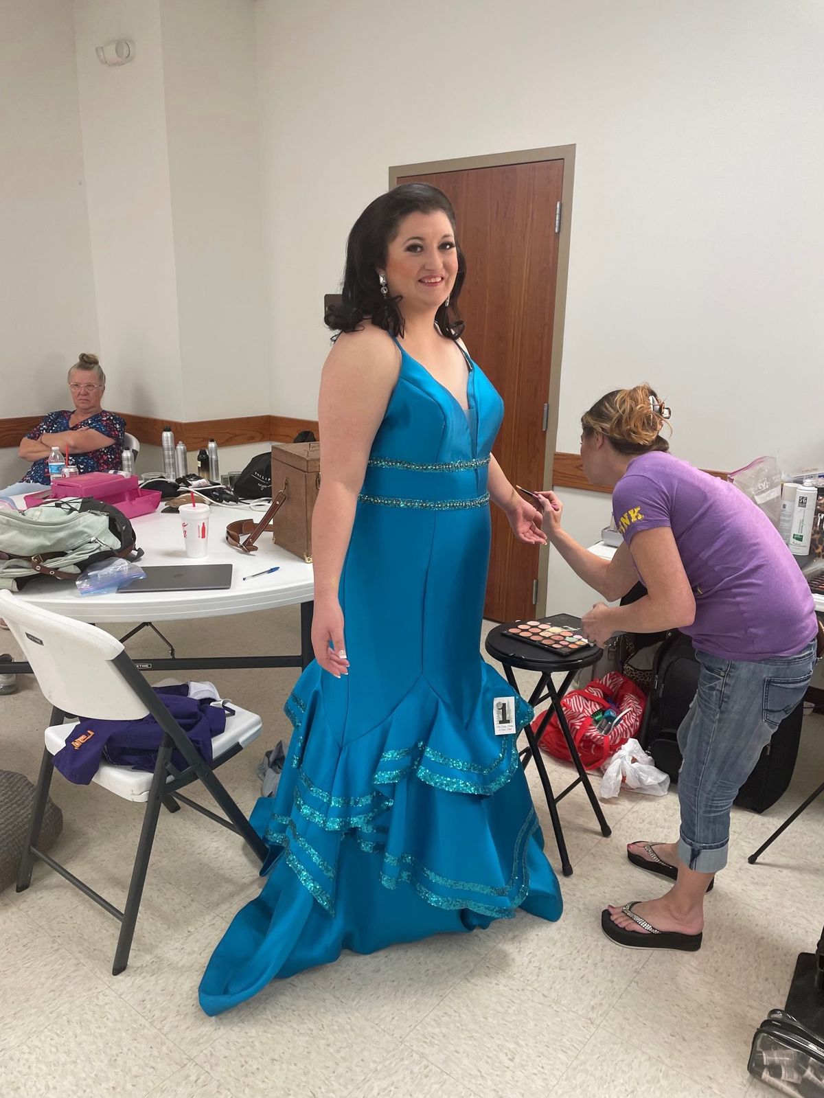 Ellie Wilde Plus Size 20 Pageant Halter Blue Mermaid Dress on Queenly