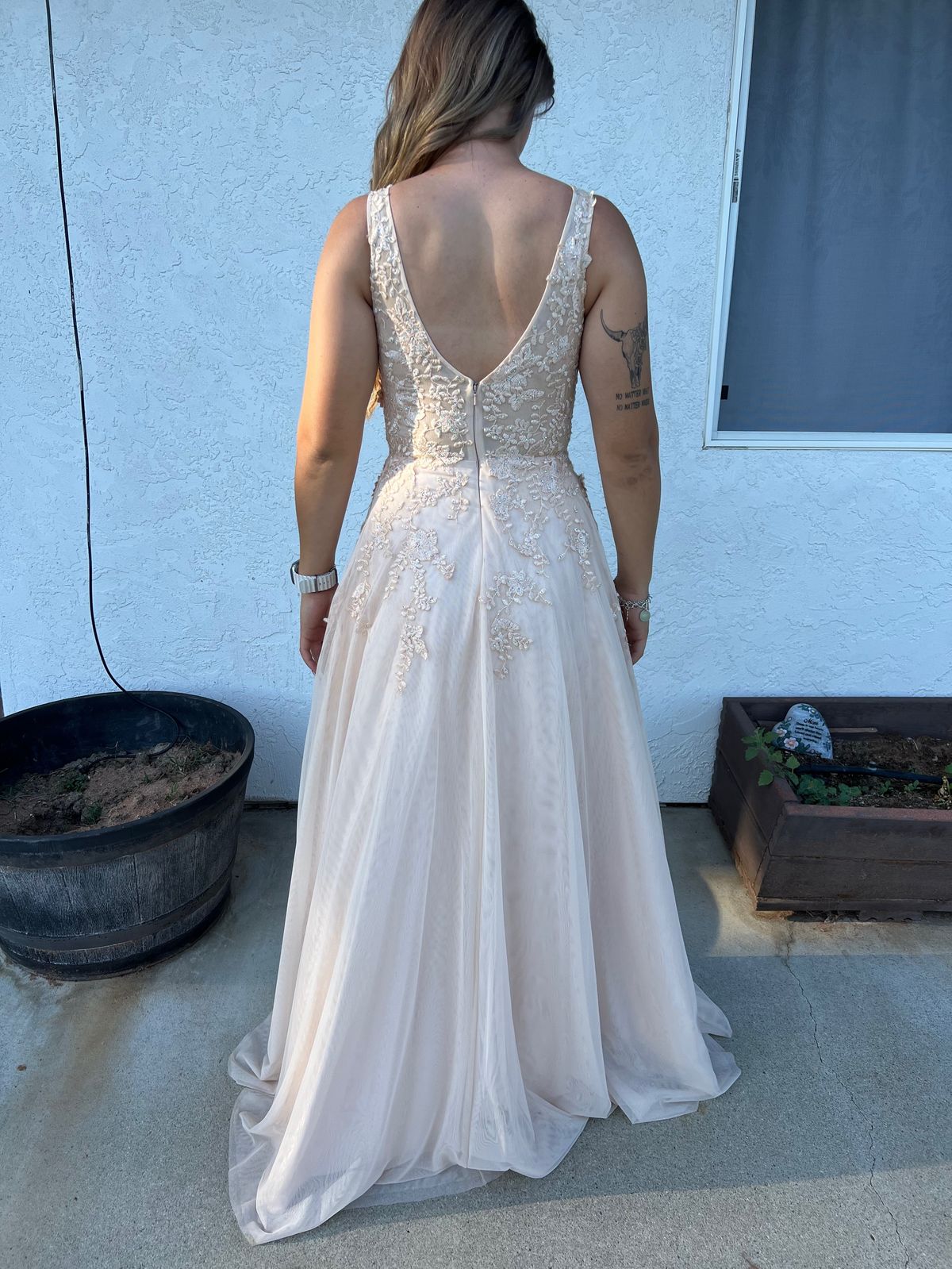 Size 4 Prom Plunge Nude Ball Gown on Queenly