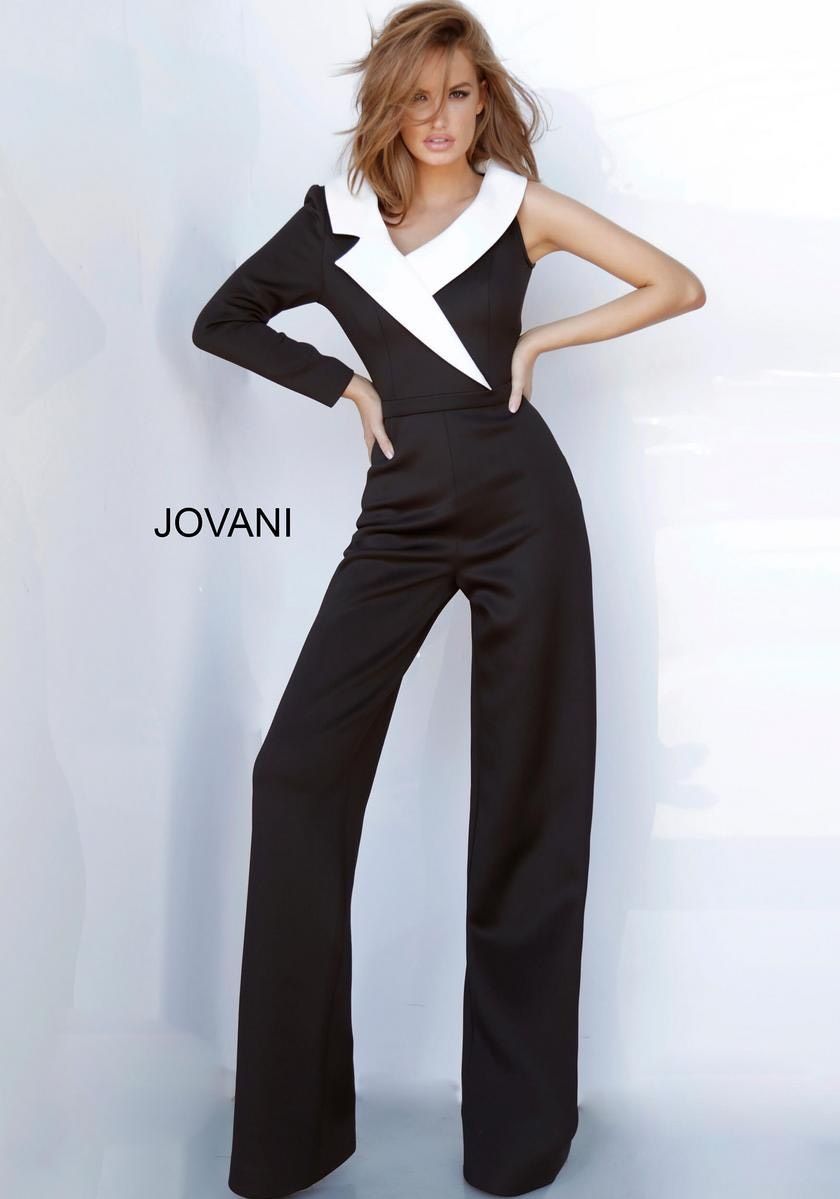 Style 3854 Jovani Size 2 Pageant One Shoulder Black Formal Jumpsuit on Queenly