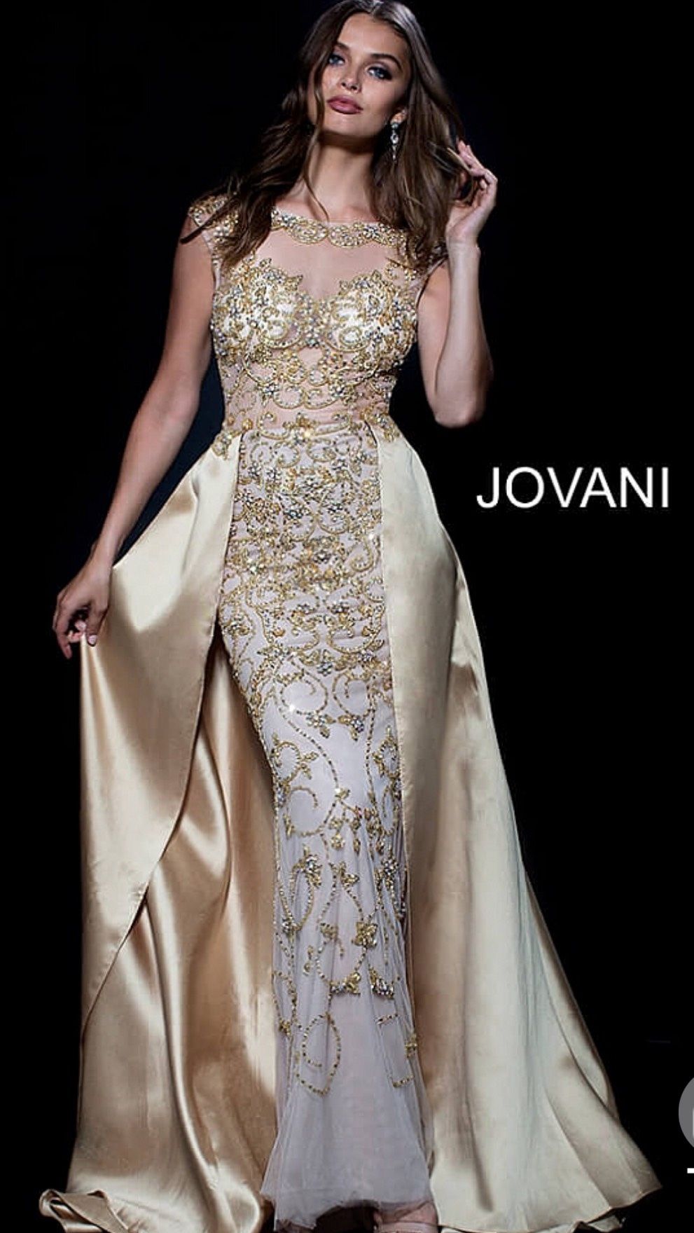 Jovani Size 4 Pageant High Neck Sequined Gold Floor Length Maxi on Queenly