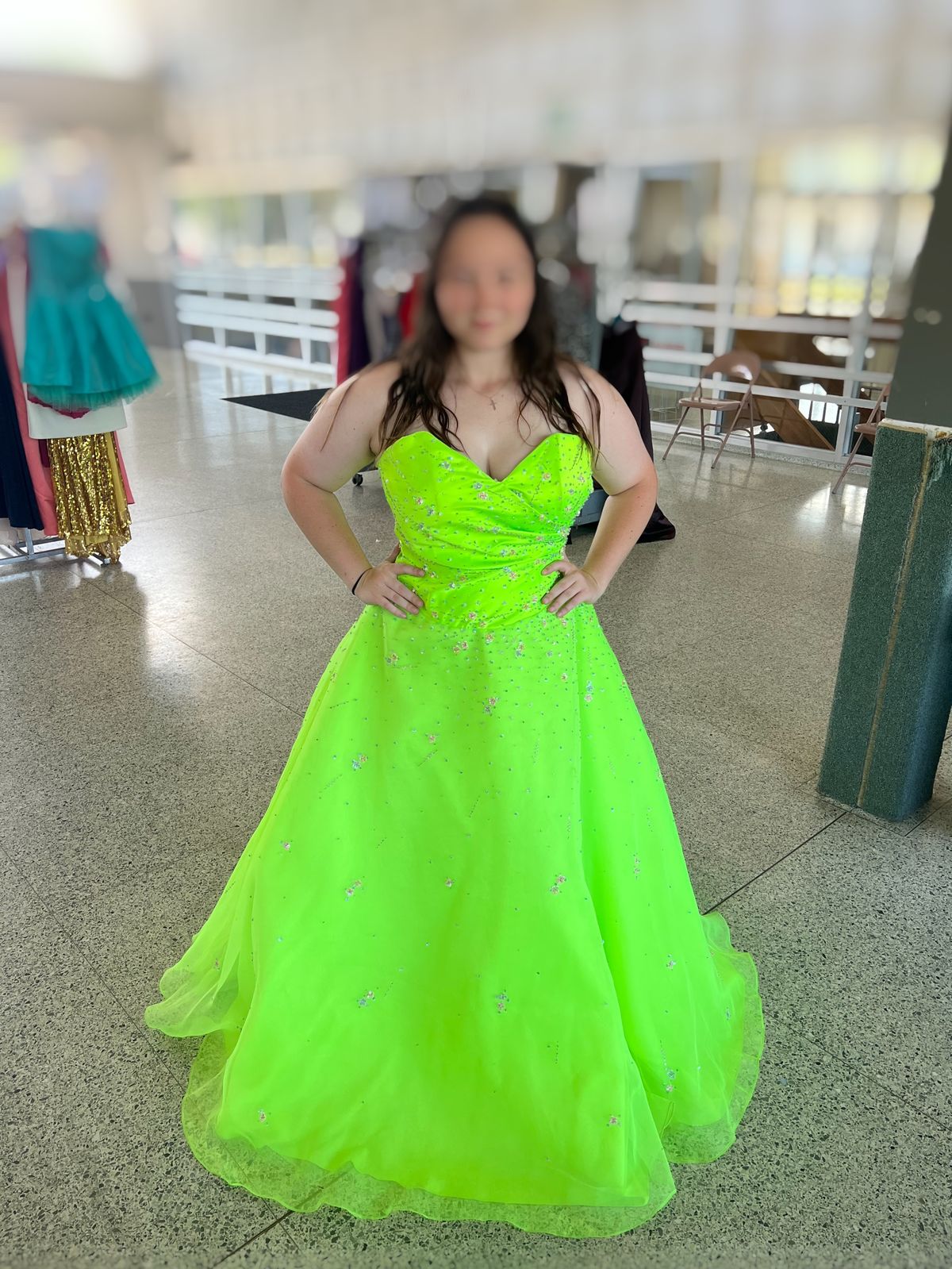 Plus Size 16 Prom Strapless Lime Green Ball Gown on Queenly
