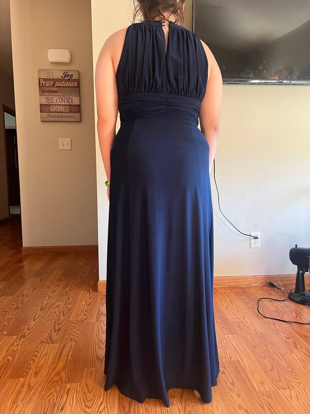Nightway Size L Prom High Neck Navy Blue A-line Dress on Queenly