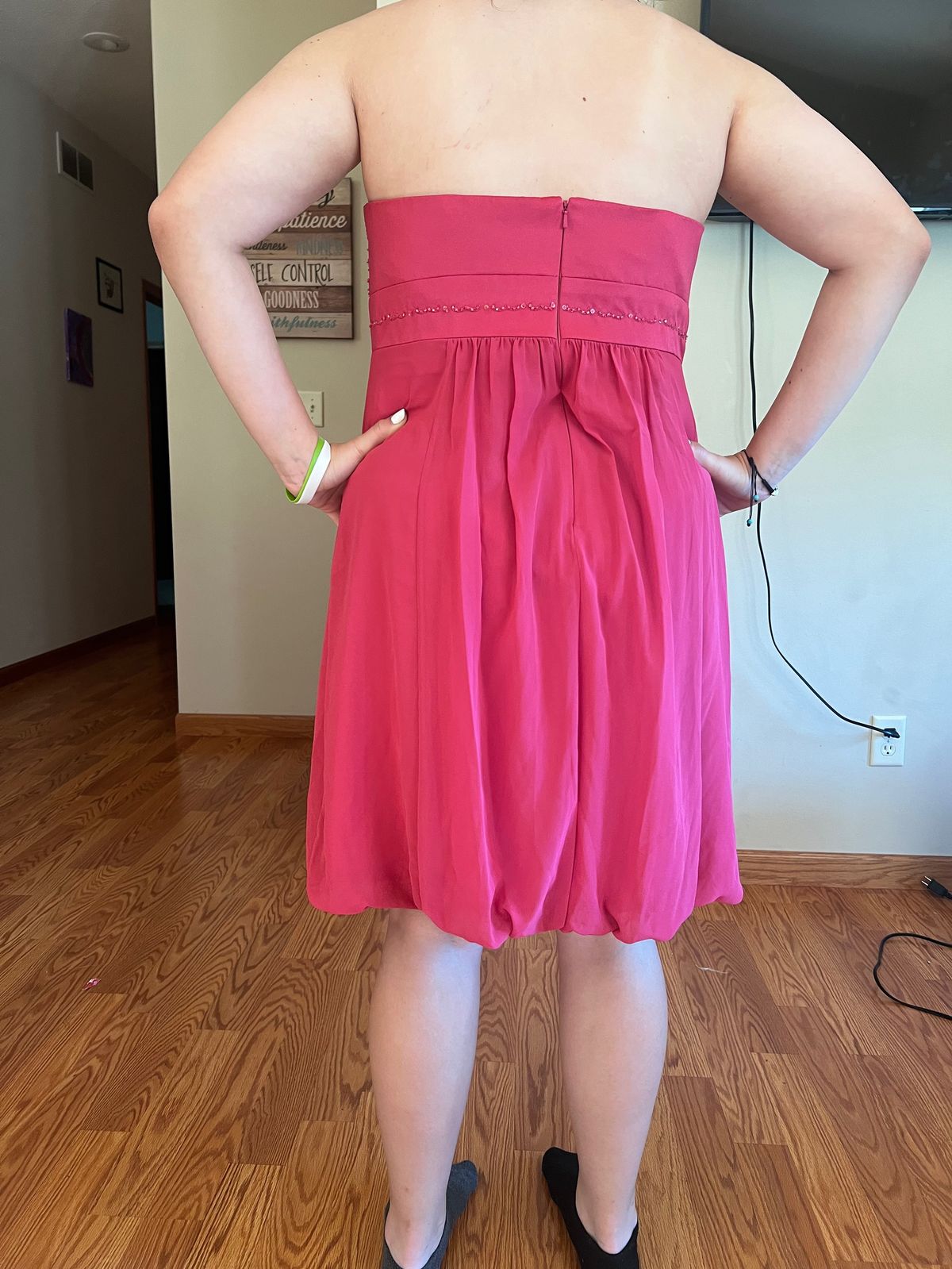 David's Bridal Size L Prom Strapless Hot Pink Cocktail Dress on Queenly