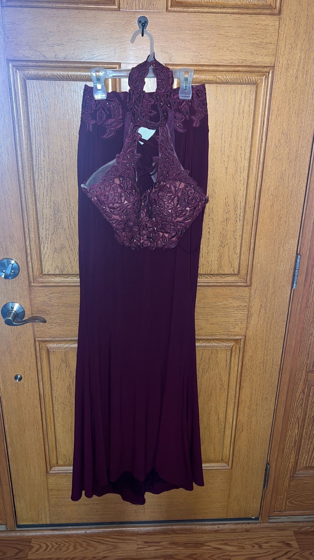 Faviana Size S Prom High Neck Lace Purple Mermaid Dress on Queenly
