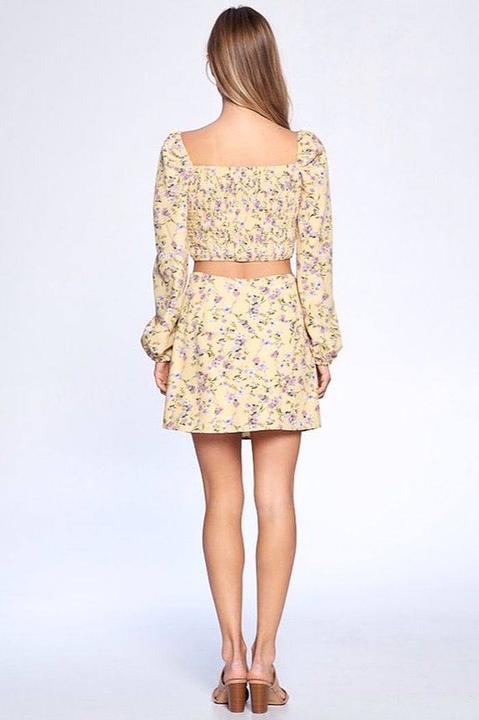Style CT71039 Crescent Size 10 Homecoming Long Sleeve Floral Yellow Cocktail Dress on Queenly