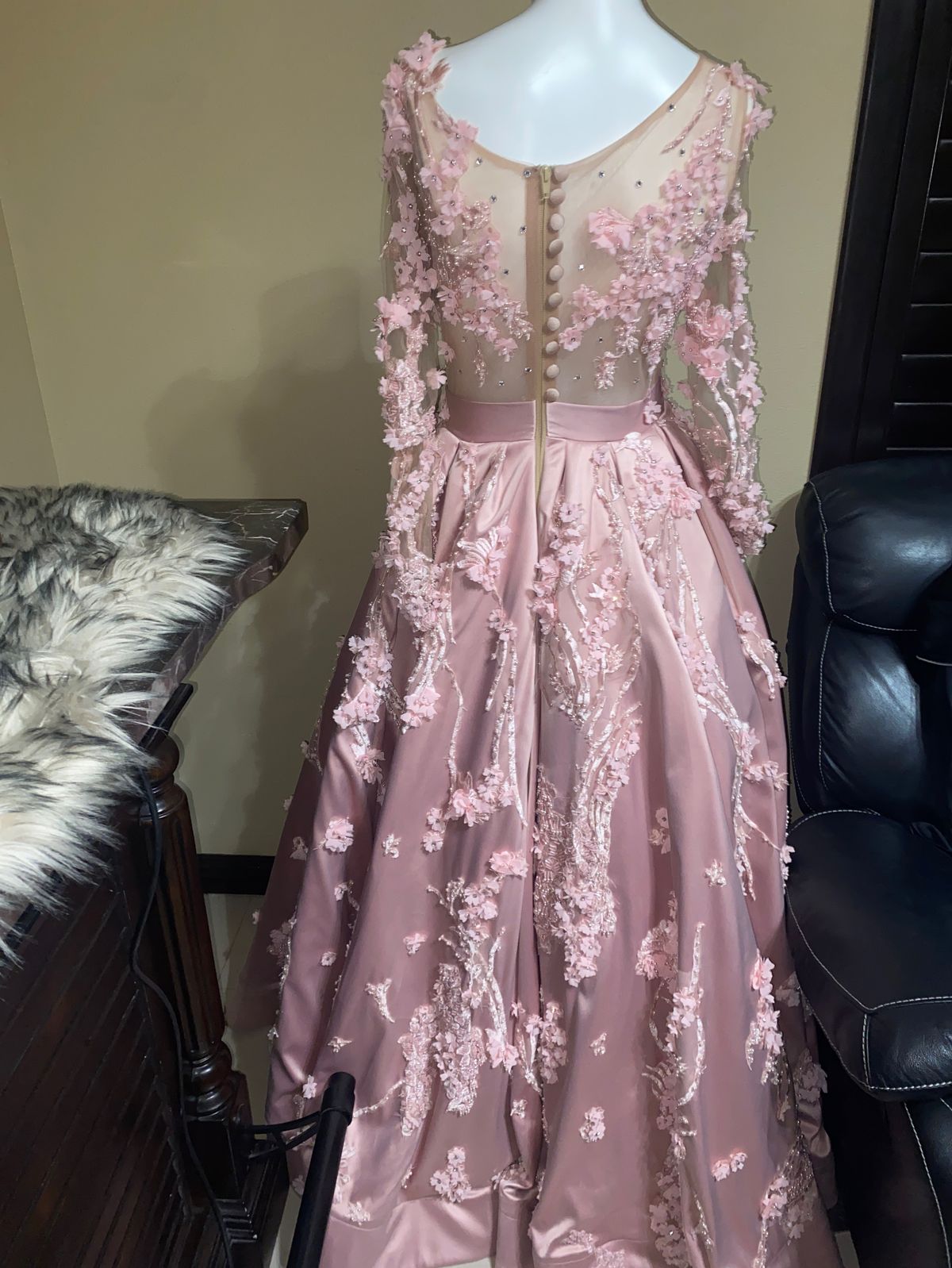 Size 6 Prom Long Sleeve Sequined Light Pink Ball Gown on Queenly
