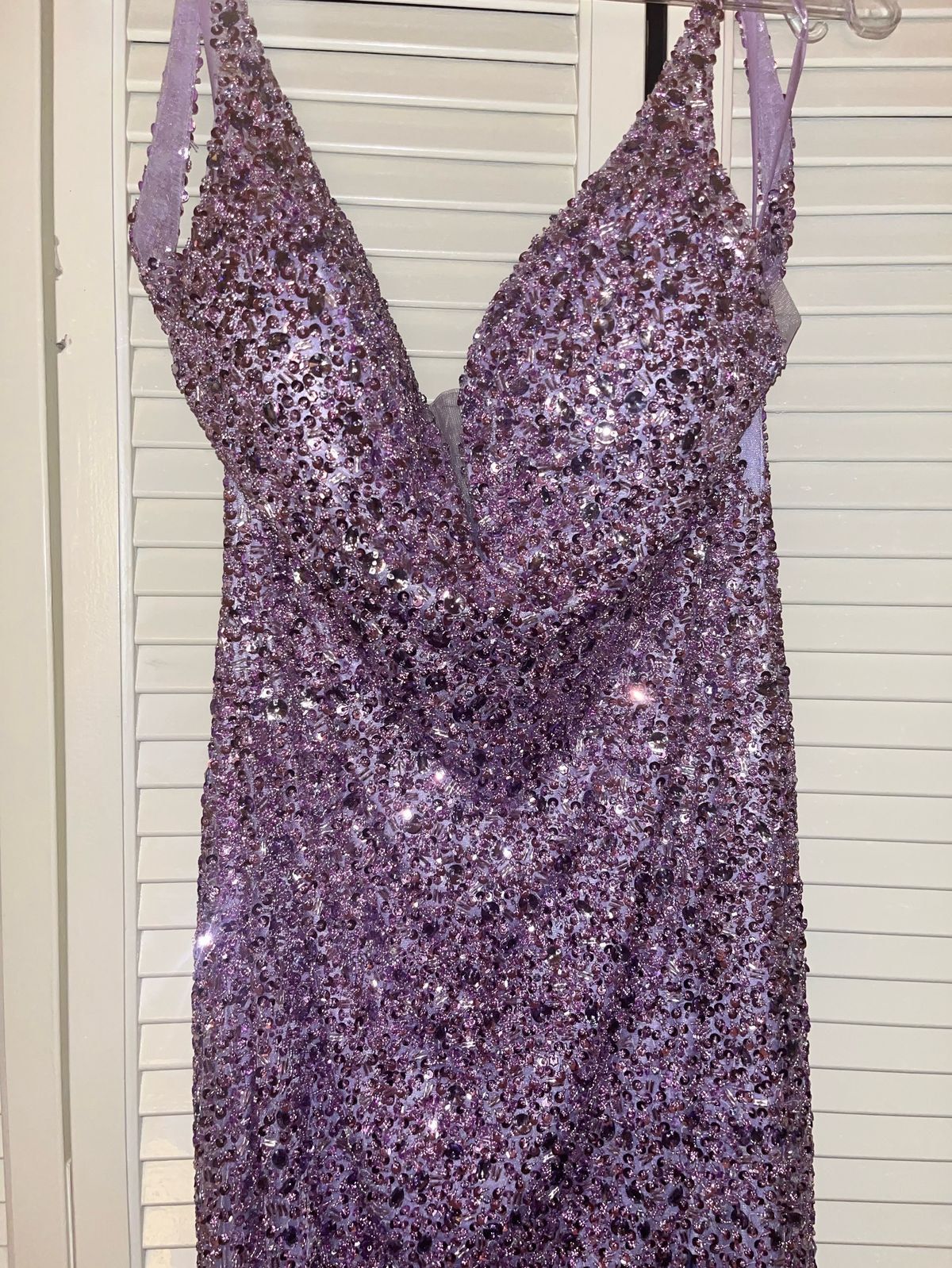 Size 4 Sequined Purple Side Slit Dress on Queenly