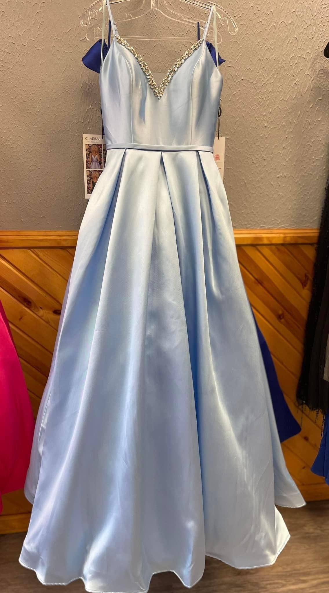 Style 8190 Clarisse Size 8 Prom Plunge Sequined Light Blue Ball Gown on Queenly