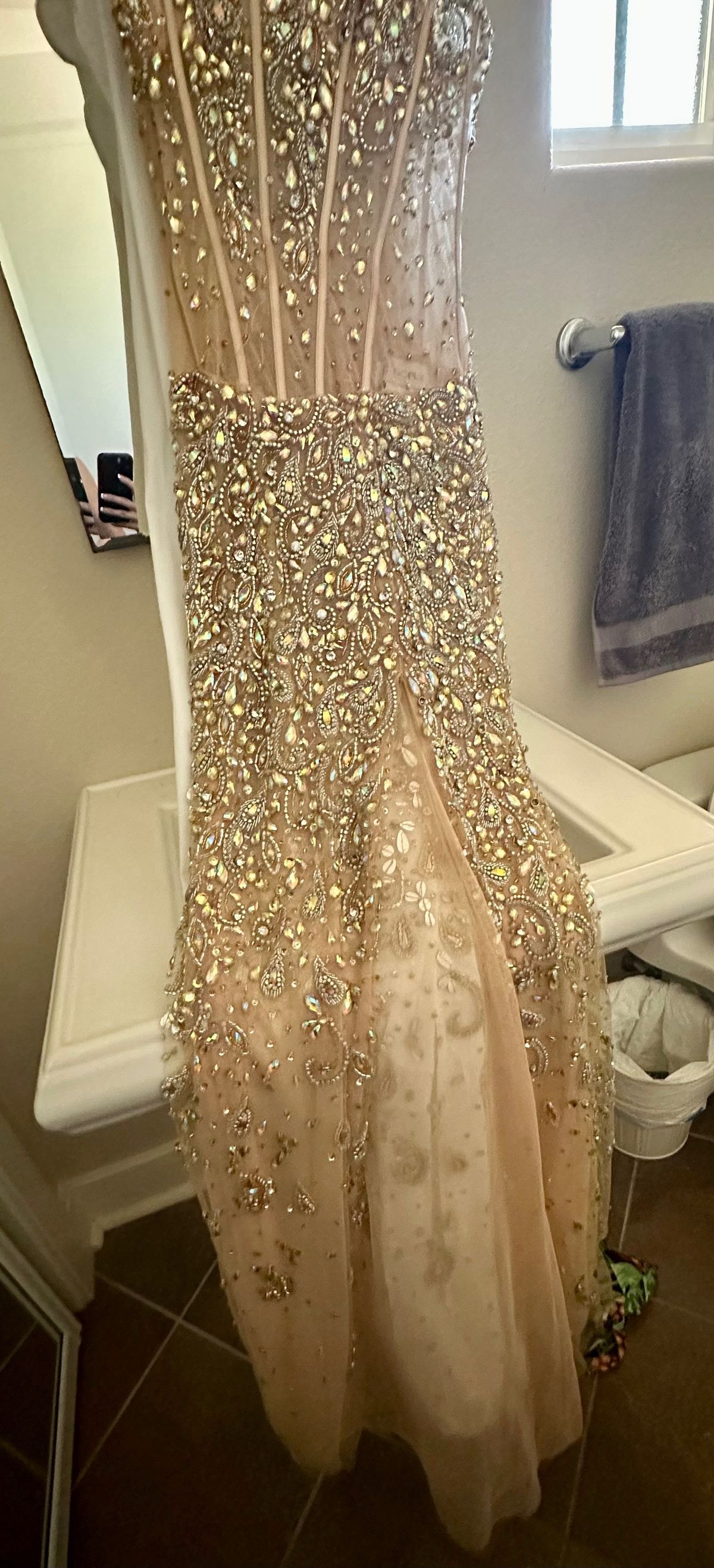 Panoply Size 4 Prom Plunge Sequined Gold Side Slit Dress on Queenly