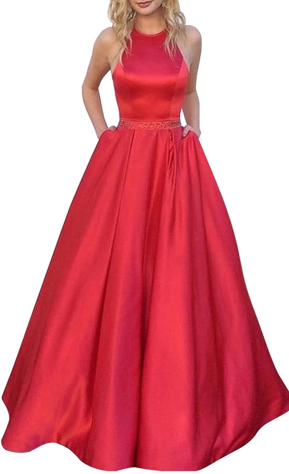 Size 4 Prom Halter Red Ball Gown on Queenly
