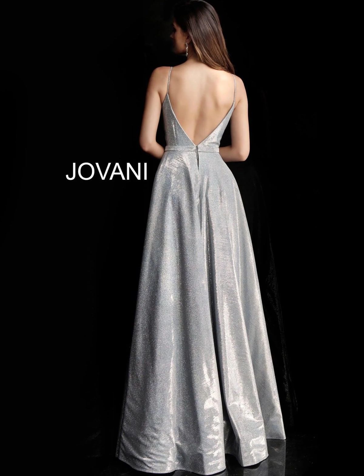 Jovani Size 4 Prom Plunge Silver A-line Dress on Queenly