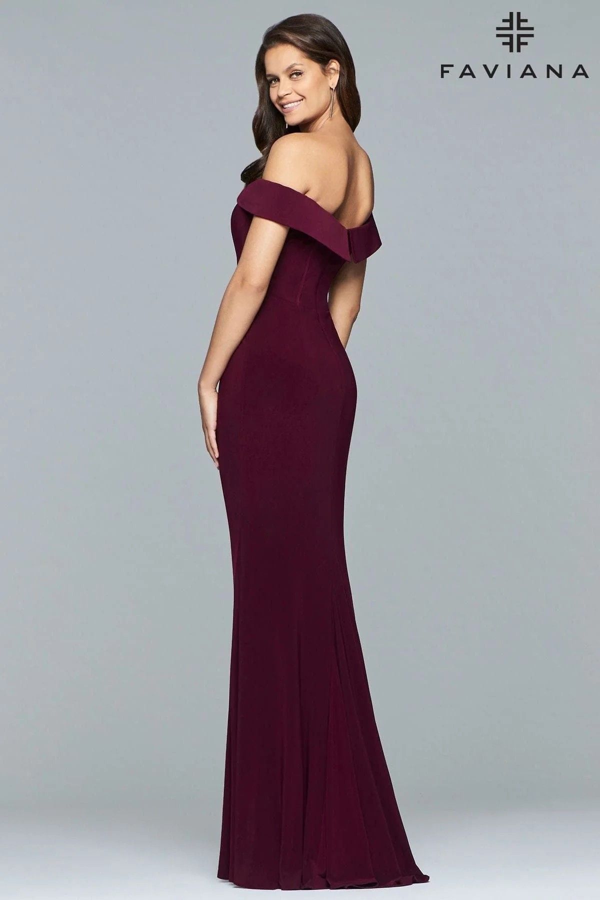 Style 10015 Faviana Size 00 Prom Off The Shoulder Sequined Purple Side Slit Dress on Queenly