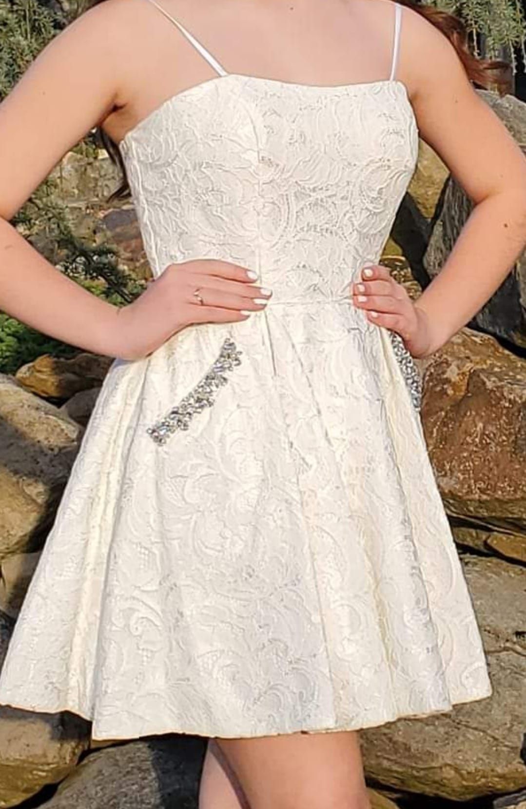 Sherri Hill Size 6 Homecoming Strapless Lace White Cocktail Dress on Queenly