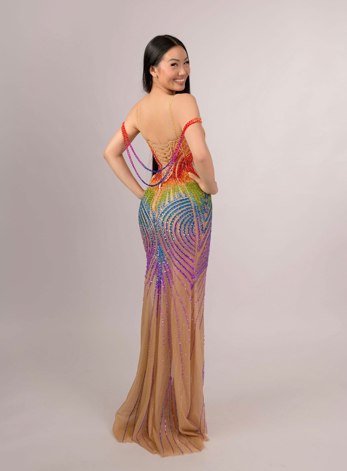 Minh Tuan Nguyen Size 0 Prom Plunge Sequined Multicolor Mermaid Dress on Queenly