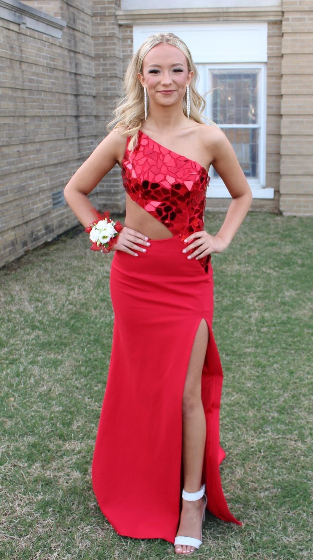 Sherri Hill Size 00 Prom One Shoulder Sequined Red Floor Length Maxi on Queenly