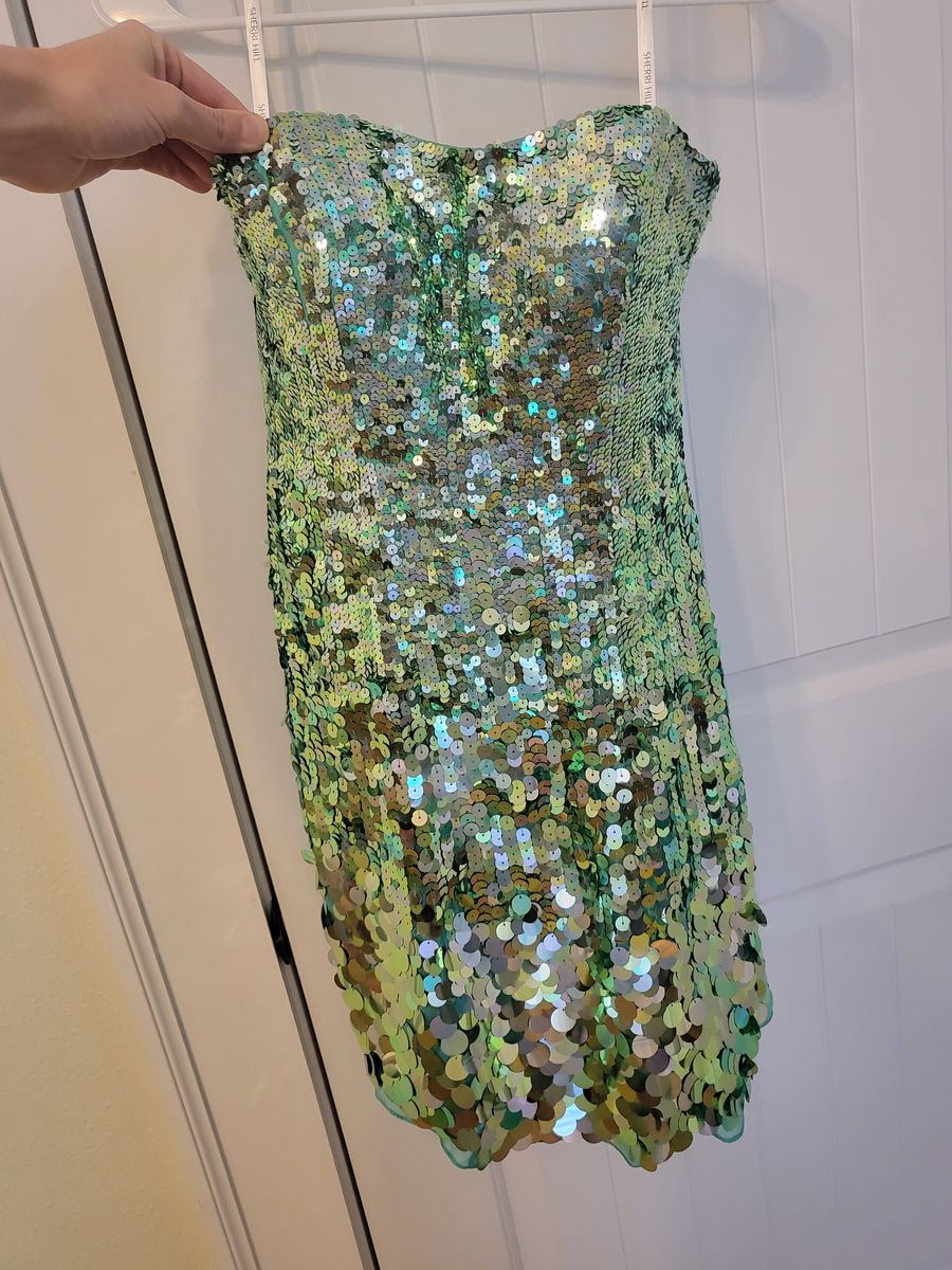 Style 55642 Sherri Hill Size 4 Prom Strapless Emerald Green Cocktail Dress on Queenly