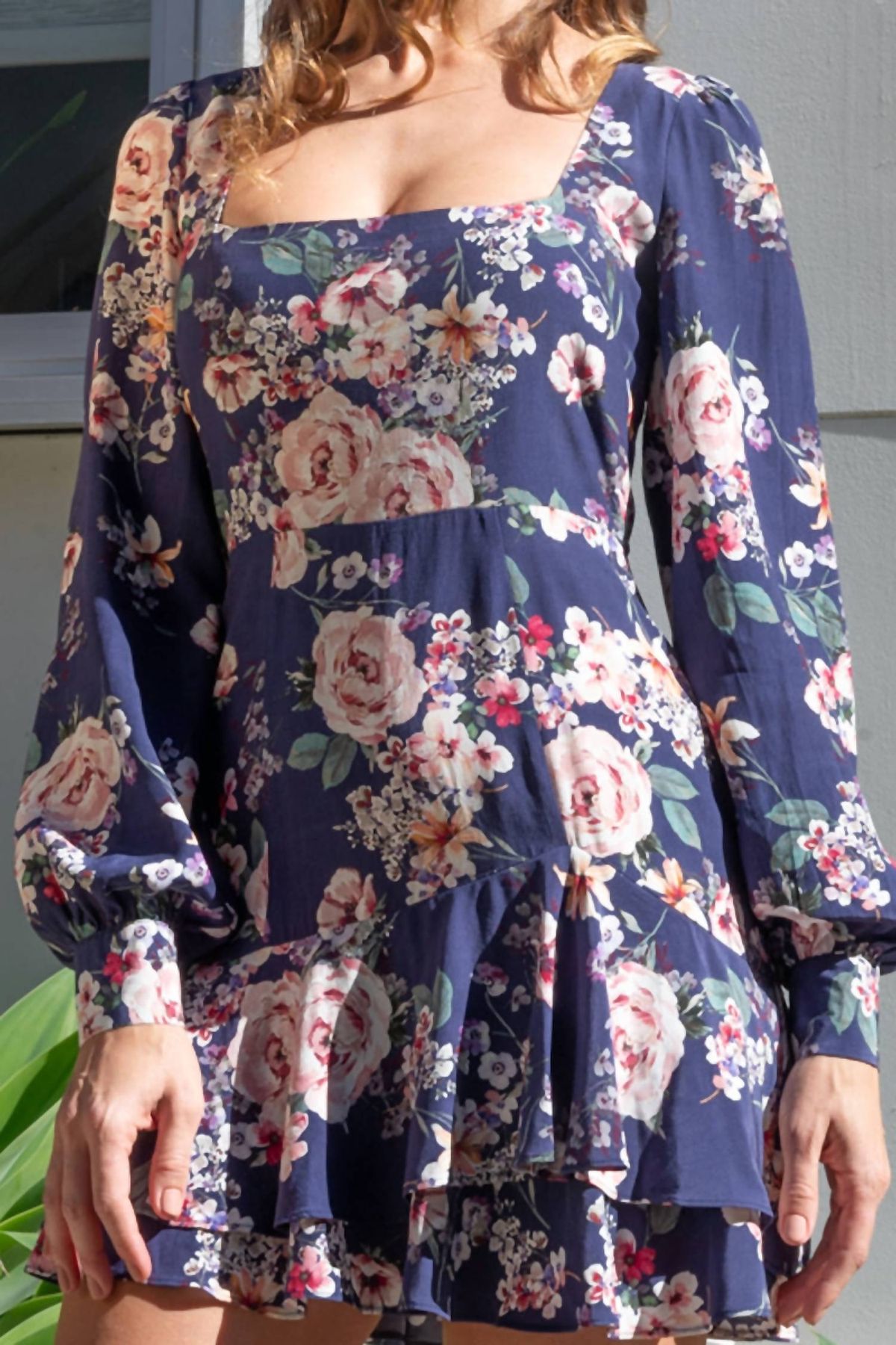 Yumi Navy Long Sleeve Floral Maxi Dress