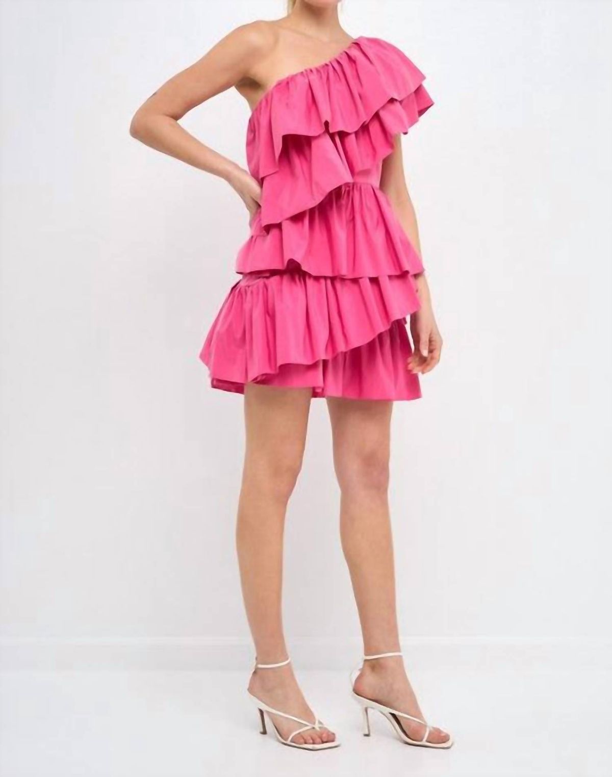 Style 1-1508155915-2791 English Factory Size L One Shoulder Pink Cocktail Dress on Queenly