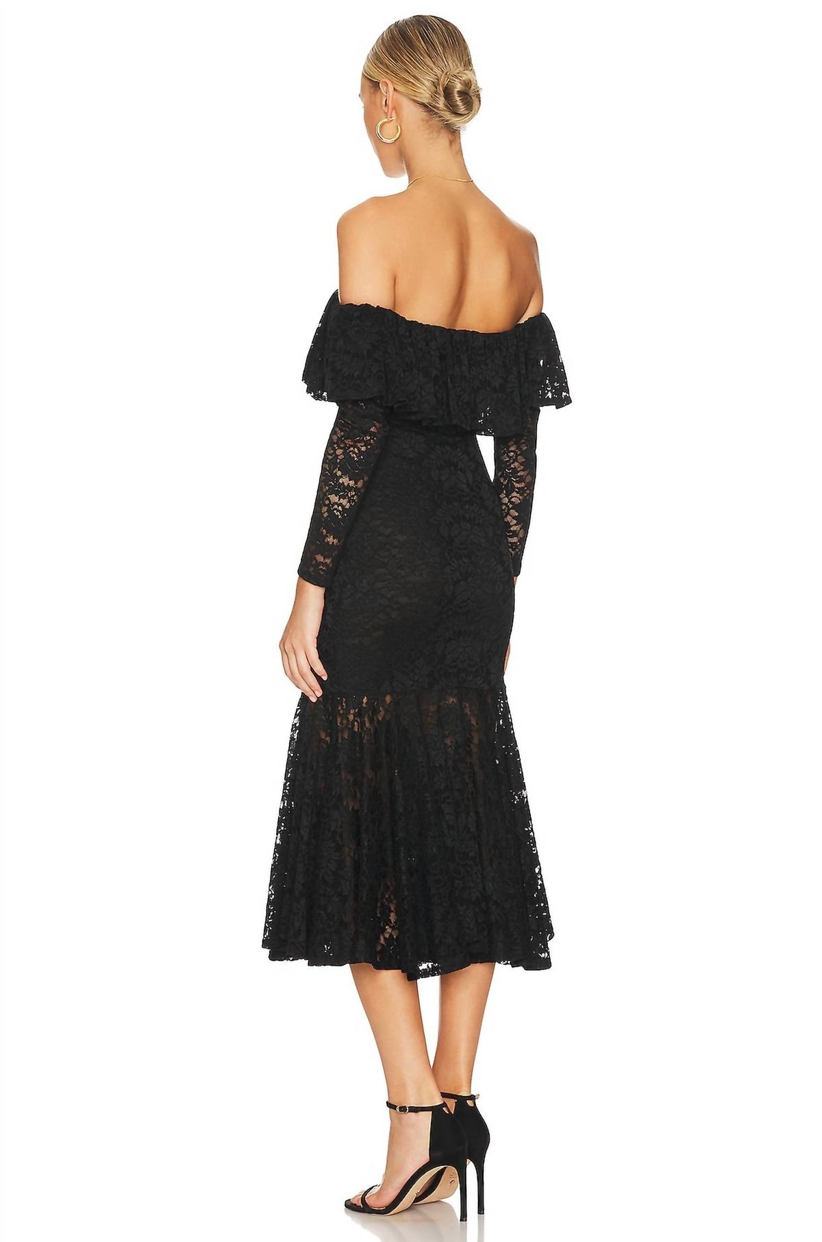 Style 1-1822727241-2901 CAROLINE CONSTAS Size M Off The Shoulder Lace Black Cocktail Dress on Queenly