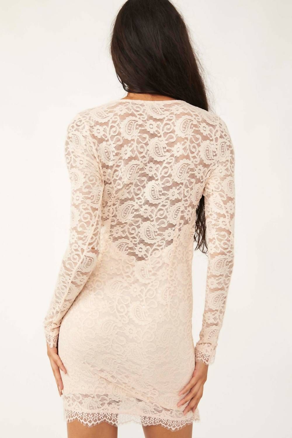 Style 1-2456335712-3906 Free People Size XS Long Sleeve Lace White Cocktail Dress on Queenly