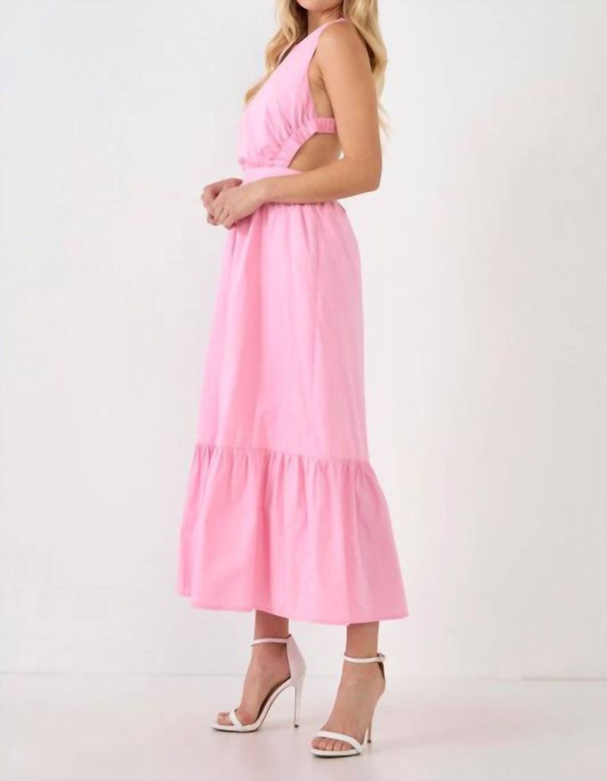 Style 1-3070770124-3011 English Factory Size M Halter Pink Floor Length Maxi on Queenly