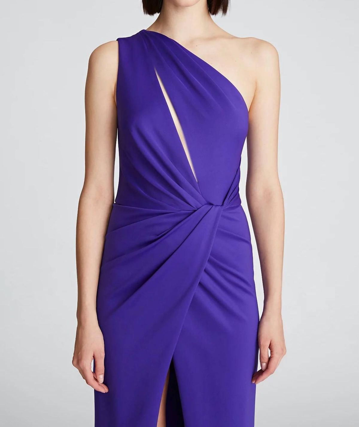 Style 1-3321029914-1498 HALSTON HERITAGE Size 4 One Shoulder Purple Side Slit Dress on Queenly