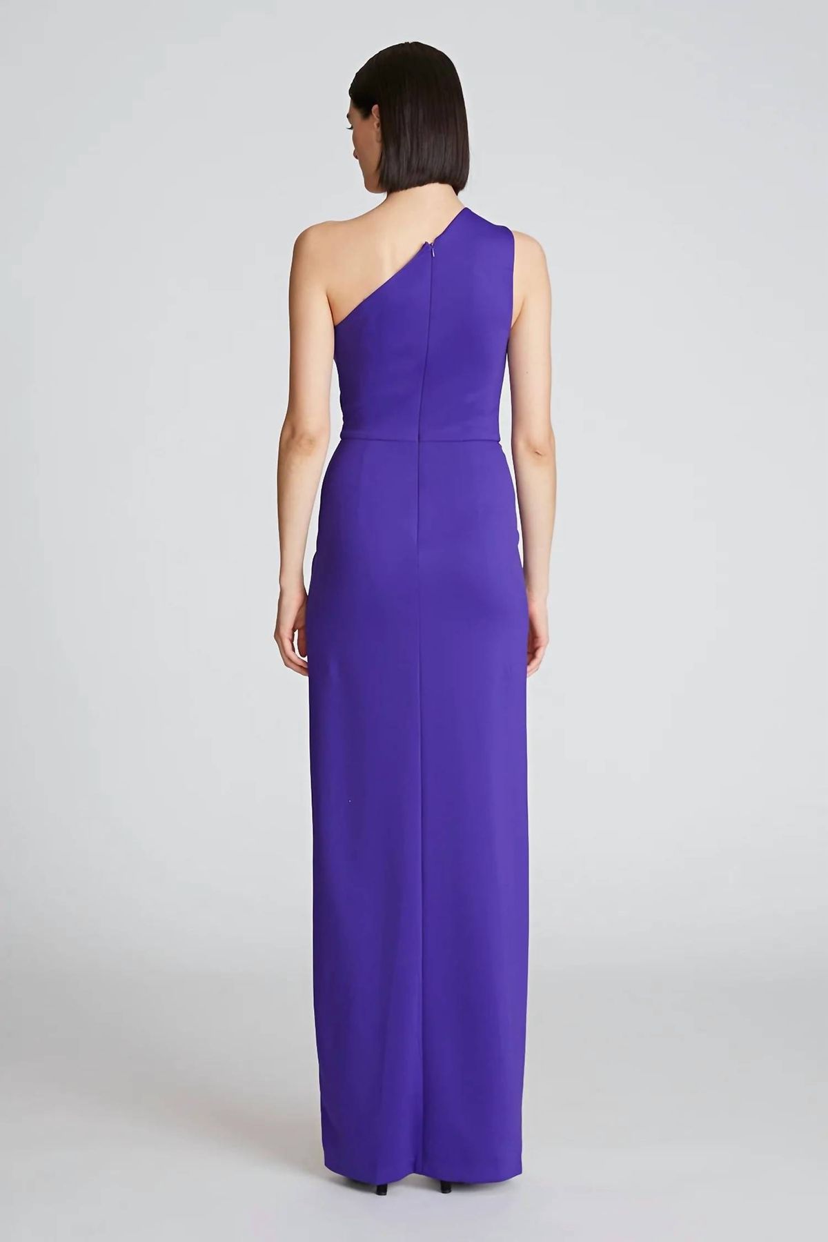 Style 1-3321029914-1498 HALSTON HERITAGE Size 4 One Shoulder Purple Side Slit Dress on Queenly